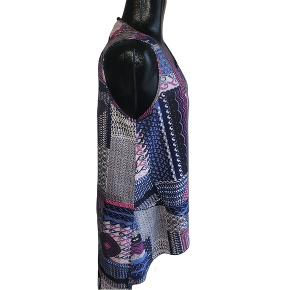 Papillon Patchwork Patterned Sleeveless High Low Top L - Picture 3 of 6